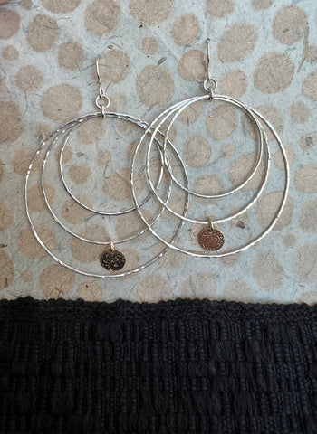 Triple Hoop Earrings with gold