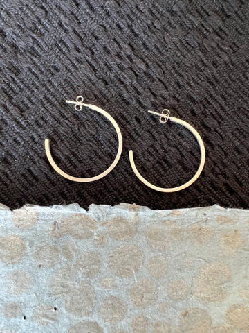 Brushed silver hoops (medium)