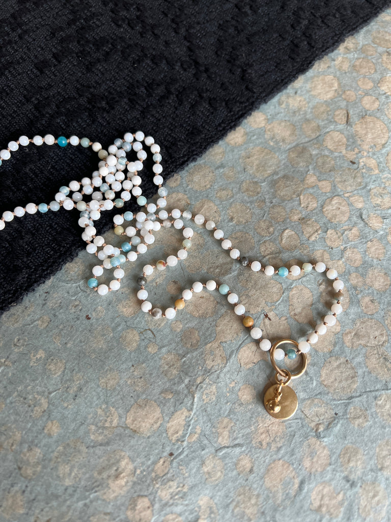 Fire Agate & White Jade Necklace