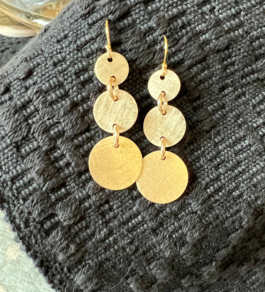 Brushed Gold Triple Drop Earrings