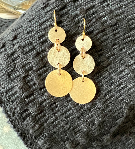 Brushed Gold Triple Drop Earrings
