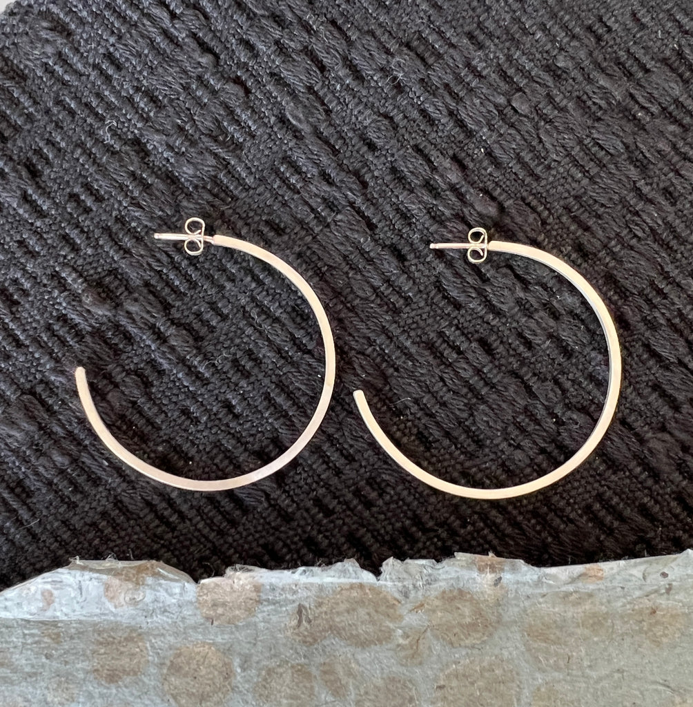 Brushed sterling silver circle hoops (large)