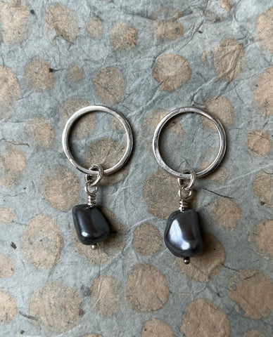Silver circle Earrings with Fresh Water Pearls