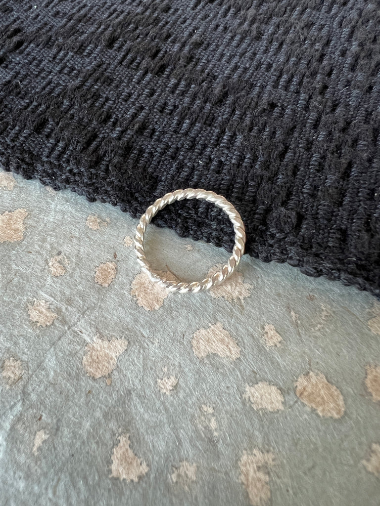 Twisted silver stacker ring